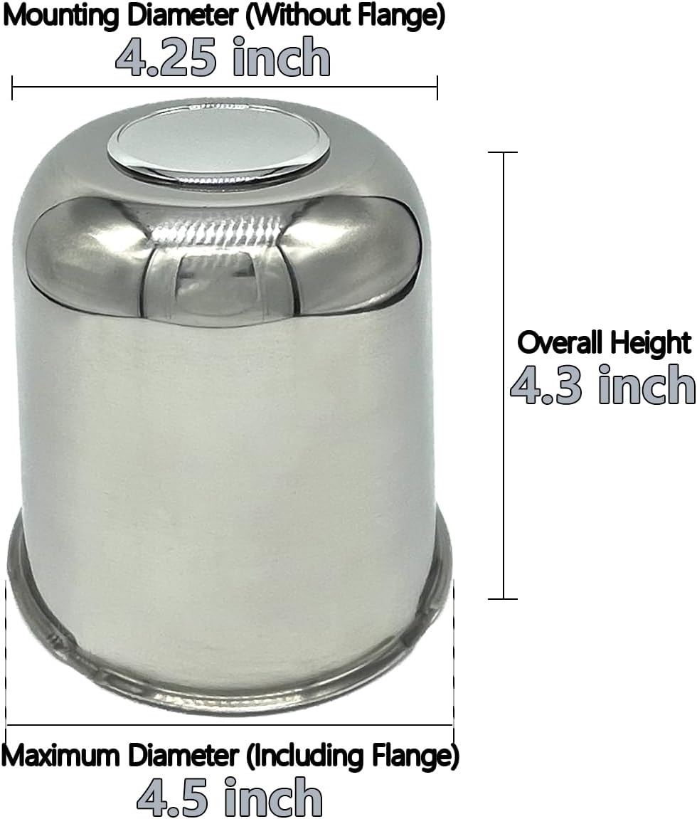 4 Pack 4.25 Inch Center Caps Push Through for Trailer Truck RV Wheel Rims 4.25" Center Bore Chrome Stainless Steel