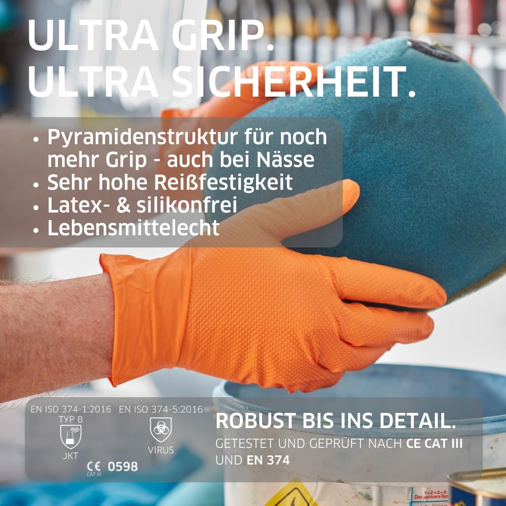 Jednorazowe rękawiczki pomarańczowe nitril Ultra Grip rozmiar M zawartość 50 sztuk