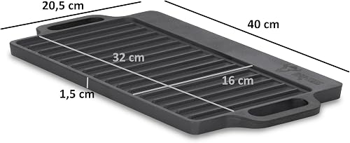BBQ-Toro Piastra per grigliare in ghisa con maniglie | 40 x 20,5 cm | piastra reversibile, utilizzabile su ambedue le parti | rettangolare, universale e solida - 3