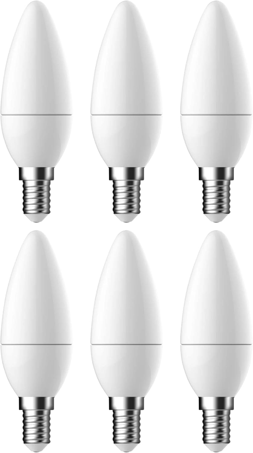 Energetic Candle Frosted LED Light Bulb, E14, 4.9W, 470 Lumens, Warm White 2700K 6 Pack