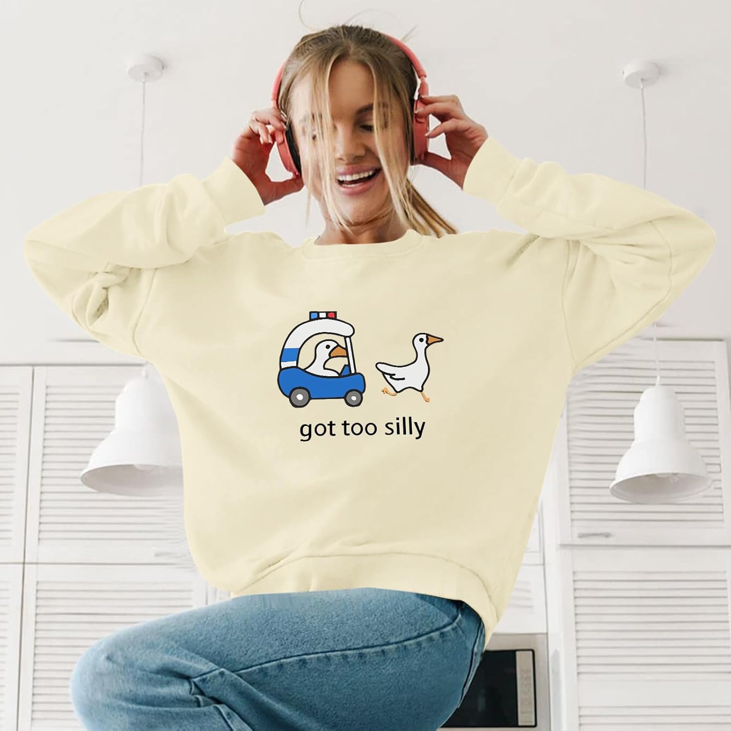 Got Too Silly Goose Sweatshirt Funny Cute Sweatshirts for Women Duck Car Long Sleeve Shirt Graphic Crewneck Pullover - Image 2