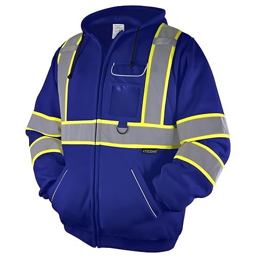 TICONN Safety Hoodie Jacket, High Vis Reflective Safety Fleece Hoodie,