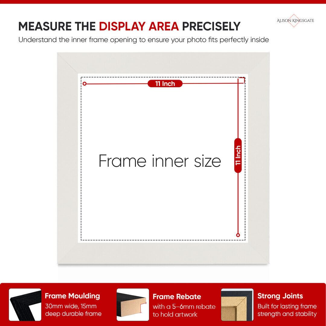 Alison Kingsgate Modern 11X11 White Picture Frames- Engineered Wood Photo Frame with Shatterproof Perspex Front- Ideal for Posters Certificates & Artwork- Wall Mount or Tabletop Display - Image 3