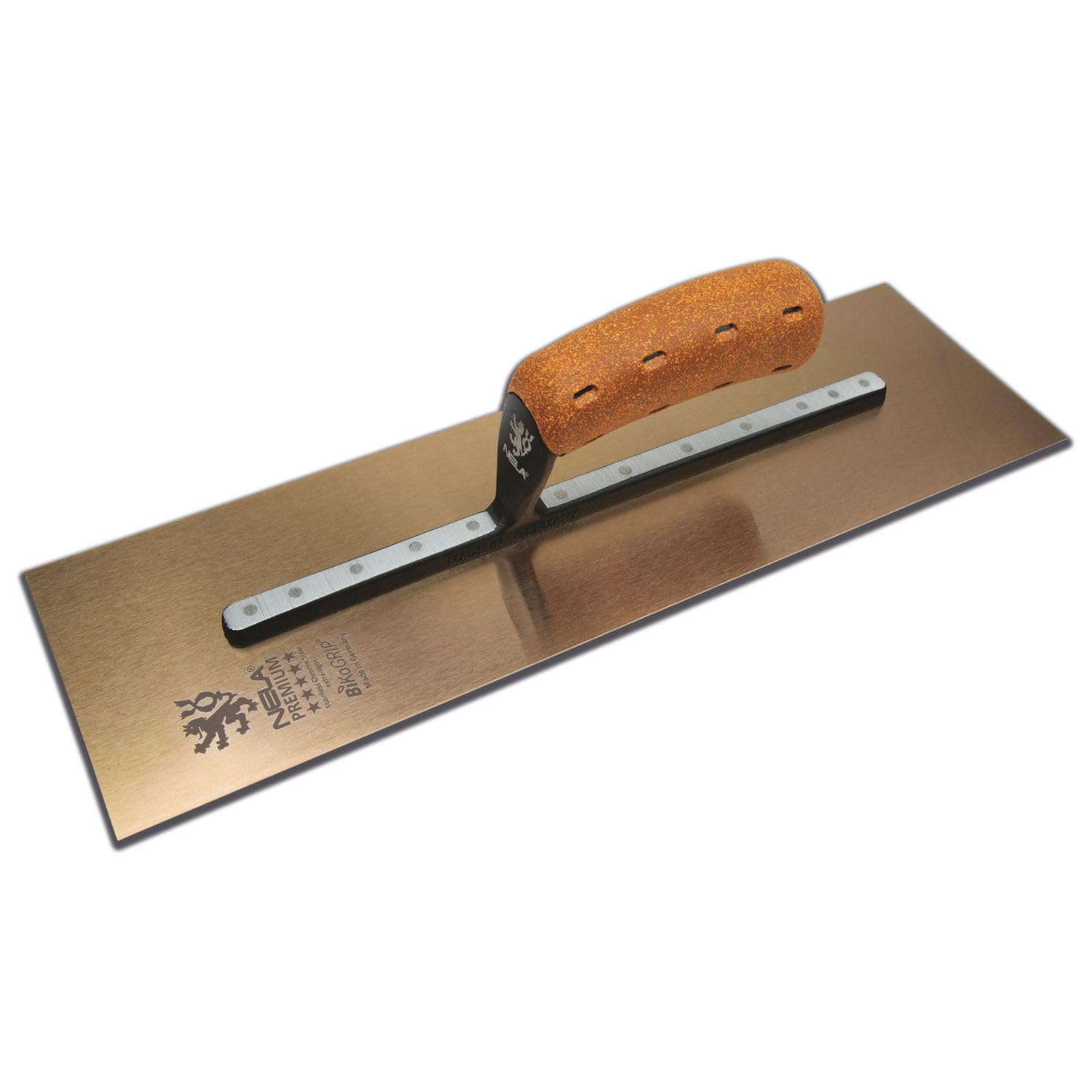 16 Inch Premium Plastering Trowel, Chrome Steel, Ergonomic BiKo Cork Grip, Modern Style, Stainless Steel Blade, Made in Germany, 1.11 pounds, 16 x 4.75 x 5 inches, Masonry-Hand-Trowels