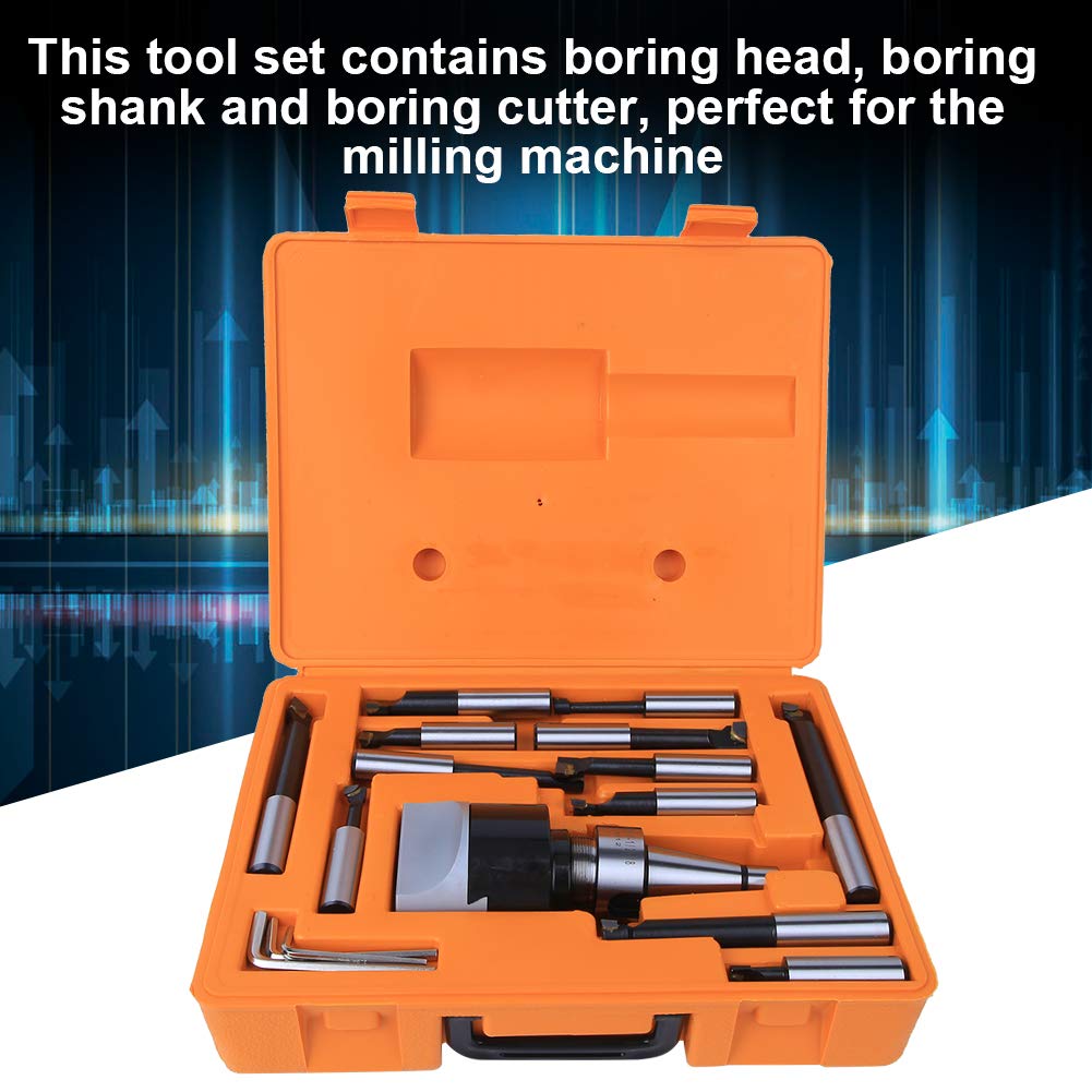 Jeu de têtes d'alésage Kits d'outils de fraisage CNC 40CR haute dureté 75 mm pour aléseuse horizontale avec 12 fraises à aléser et boîte de rangement (NT30-F1-18-12PCS)