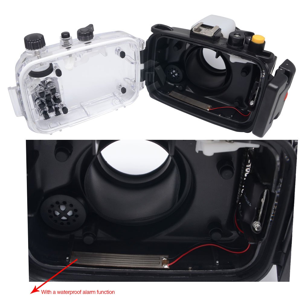 40M / 130ft wasserdicht Kamera Gehäuse Tauchen Unterwassergehäuse für RX100 IV RX100 M4 mit Stativanschluss aus präzise Alarm und 1/4 Buzzer Anlagen