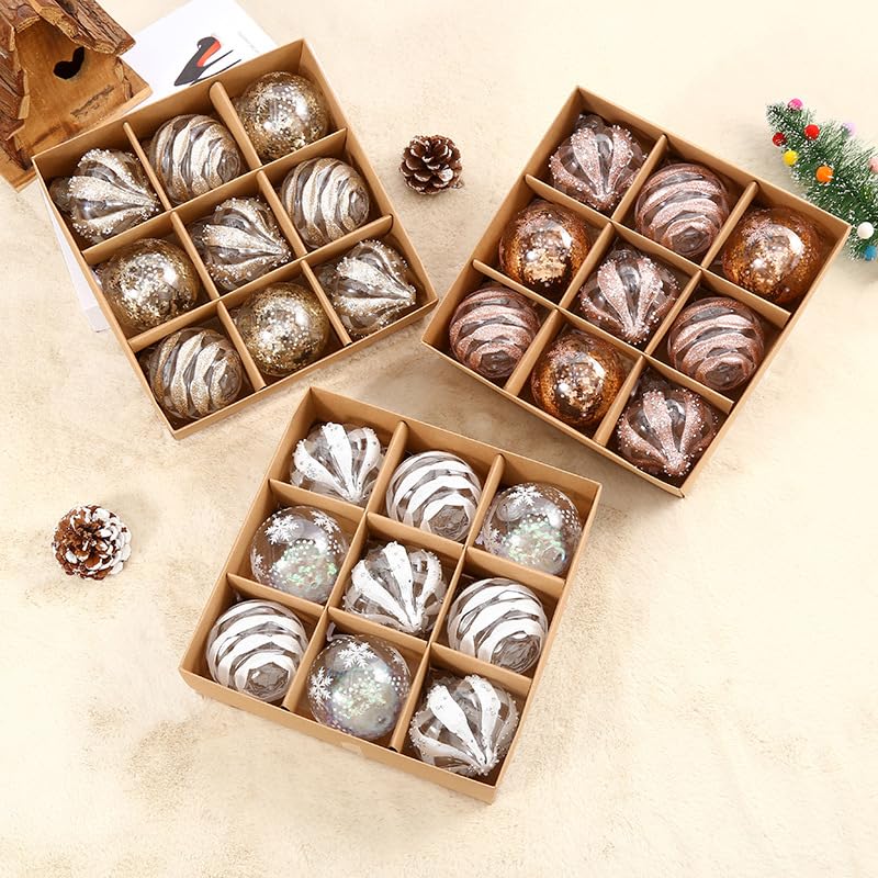 Weihnachtskugeln, Champagner Weihnachtskugeln 9Pcs 8cm Weihnachtskugel Bunte Kugel Geschenk Baum Dekoration Anhänger für Weihnachtsbaum Urlaub Girlande Dekor Ornamente (Weiß)