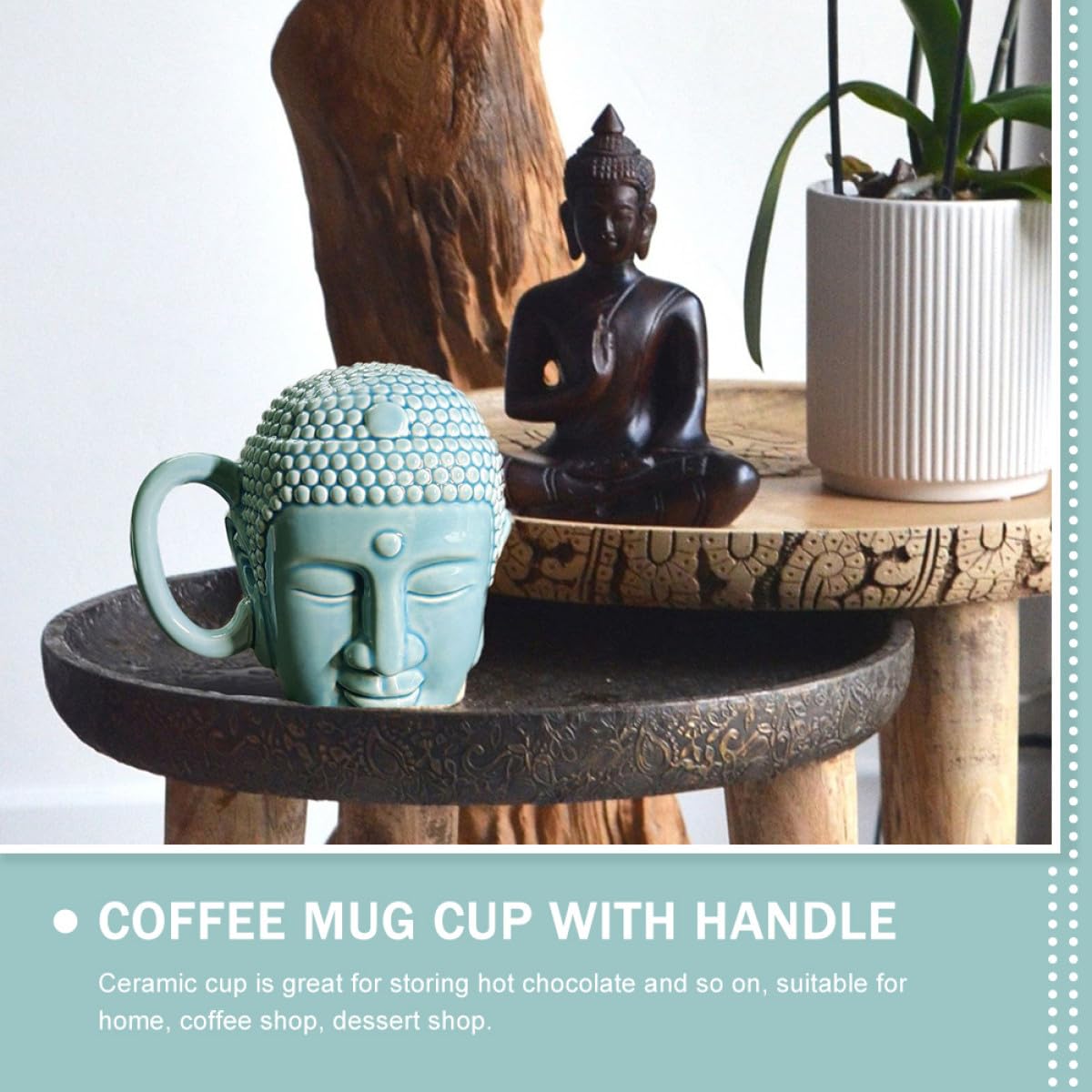 DOITOOL Tasse en Céramique 450ml Forme Tête de Bouddha avec Anse Antidérapante, Mug Créatif pour Boissons Chaudes et Froides à Domicile Boutique