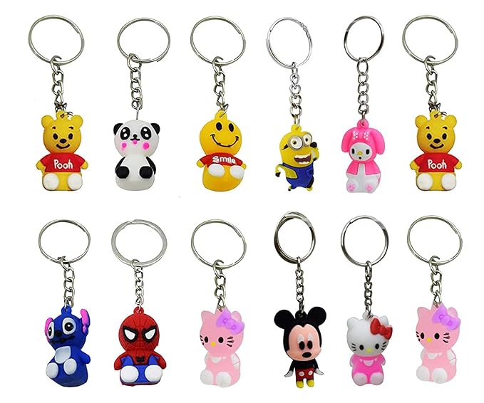 ARTLABEL Cartoon Character Keyrings Keychains for Kids Best Birthday Return Gifts for Boys / Girls (Assorted)