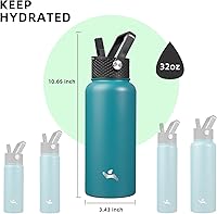 Vista 5 de 32 oz Insulated Water Bottle Stainless Steel Sport Bottles with 3 Lids,Light Blue Azul/claro