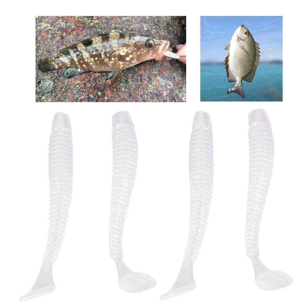 50 Pcs 5cm Señuelos de Pesca Suave Cebos de Pesca Artificiales Agua Dulce, Cebo de Pesca Plástico T Tail Grub Cebos de Gusano Accesorio de Aparejo de Pescado(Blanco Perla)