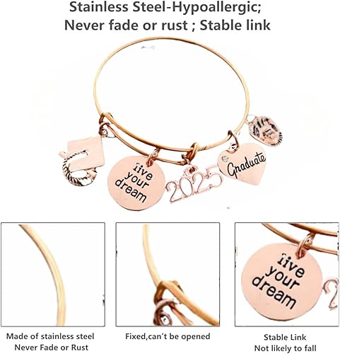 Miniatura 5 de Softball Graduation Gift - Rose Gold Softball Charm Bracelet, She Believed She Could So She Did, Gift for Graduates, Class of 2025