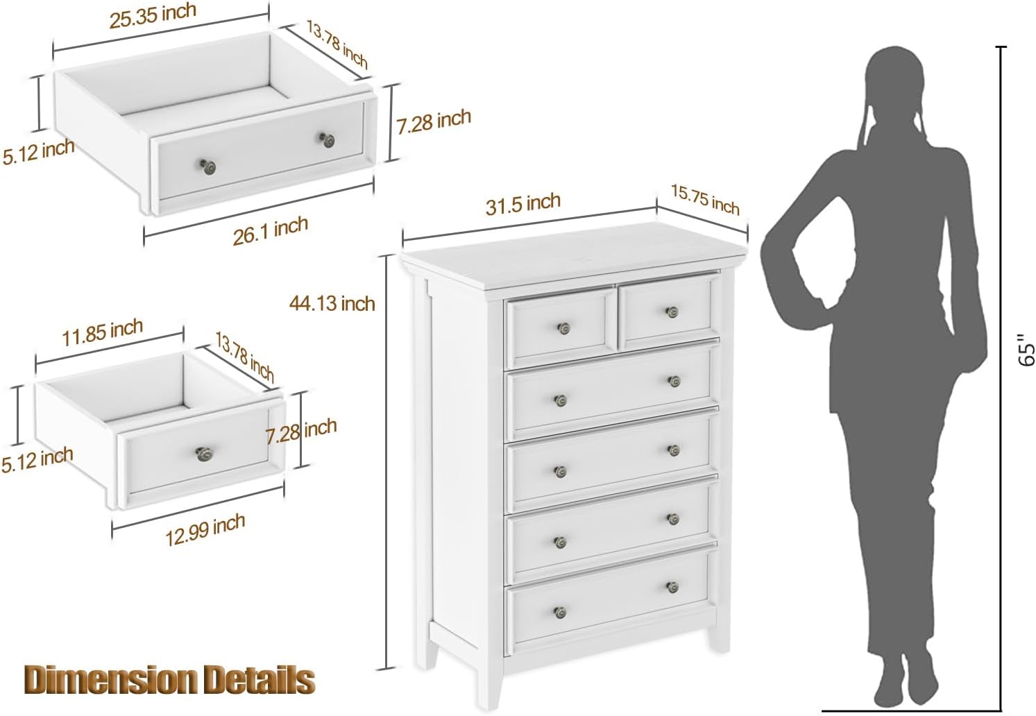 Assembled BOSHIRO 6-drawer dresser with black handles