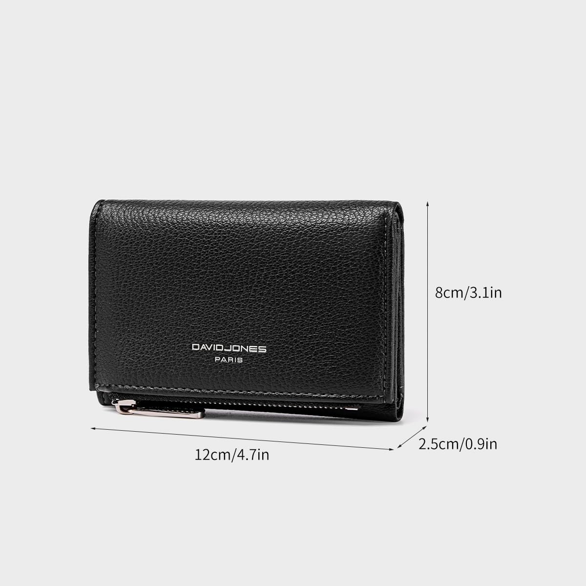 David Jones - Portafoglio Portamonete Lungo Donna - Portacarte Simil Pelle PU - Molti Scomparti Tasche per banconote e monete - Nero