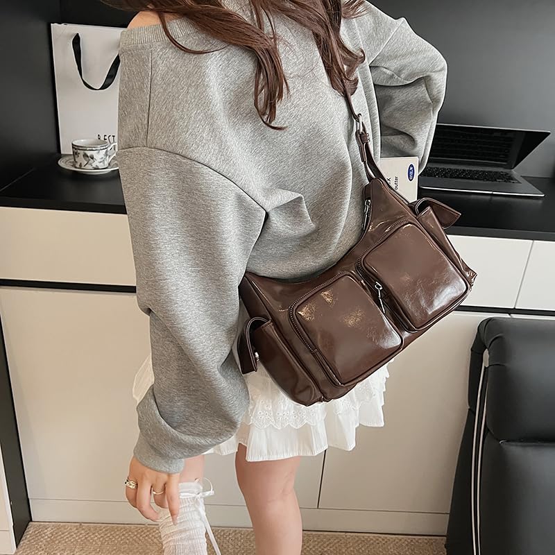 Leather Shoulder Bag for Women – Multi-Pocket PU Casual Hobo Handbag with Adjustable Strap, Spacious Purse for Work, Travel,2