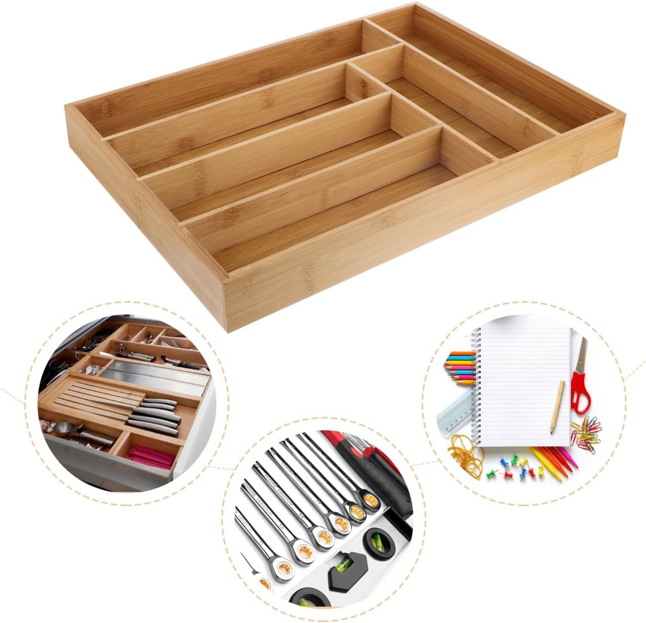 Cutlery Tray Drawer Organizer with 6 Compartments Flatware Storage Box Kitchen Utensils Holder for Drawer Organization