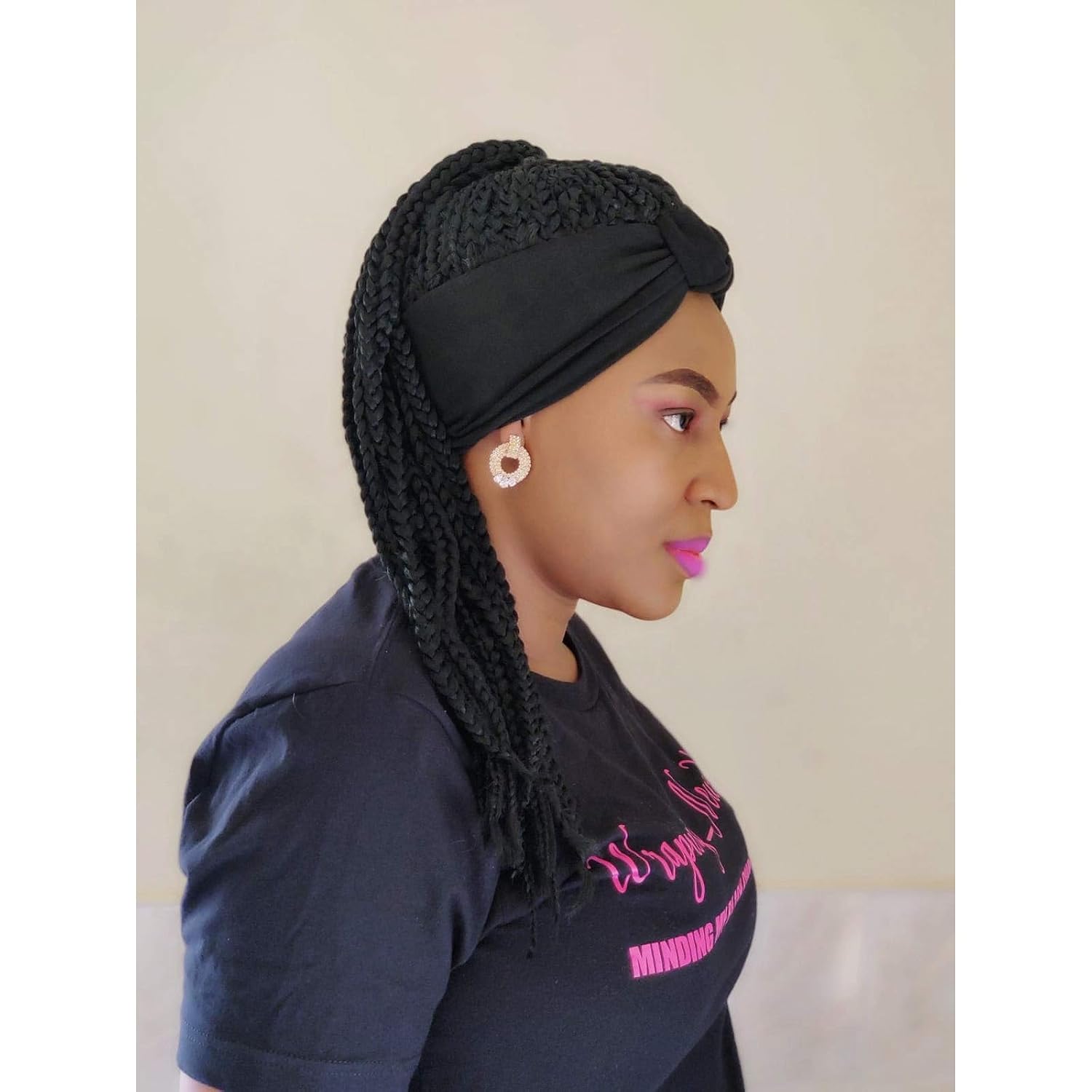 2in1 braided wig fusion wig curly wig for black women headband wig headwrap braided wig (2in1 braided wig color 1)