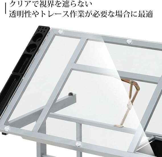 Drafting Desk Drawing Table Height Adjustable Drafting Table with Glass Tabletop Tilt Table 0°-65° Artist Table Suitable for Home, Bedroom, Living Room, Study Office, Architect Art, Calligraphy