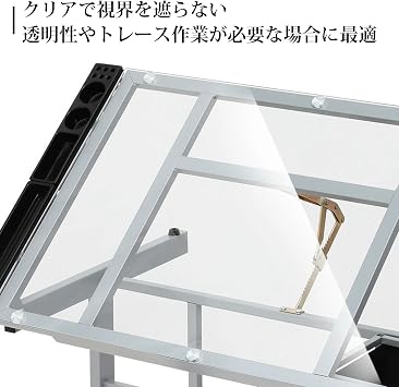 Drafting Desk Drawing Table Height Adjustable Drafting Table with Glass Tabletop Tilt Table 0°-65° Artist Table Suitable for Home, Bedroom, Living Room, Study Office, Architect Art, Calligraphy