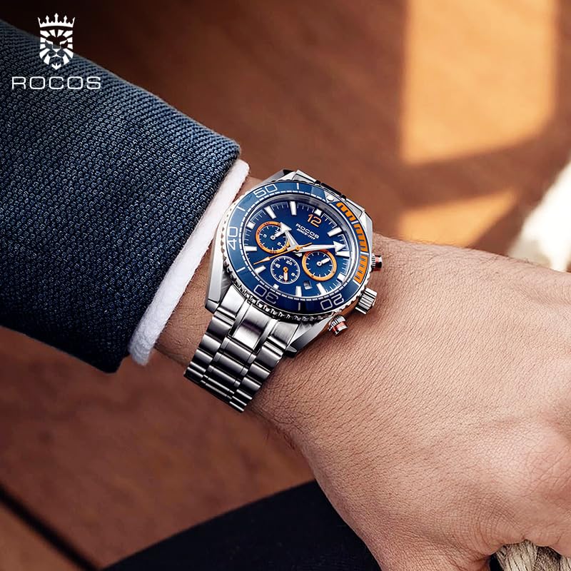 Image of ROCOSJEWE Automatic Watch for Men - Royal Mechanical Timepiece with Sapphire Crystal, Waterproof Chronograph, Business & Sports Style