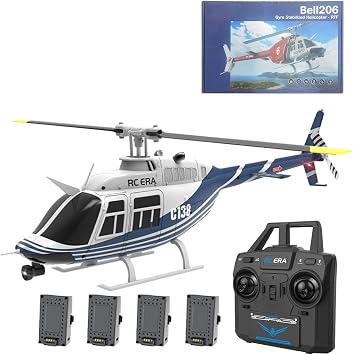 C138 RC Helicopter for Adults, 2.4G 1/30 6CH RC Military Helicopter with 6-axis Gyro 6G/3D Flips & One Key Take Off/Landing Remote Control Airplane Toys for Beginners - RTF Blue 4 Batteries