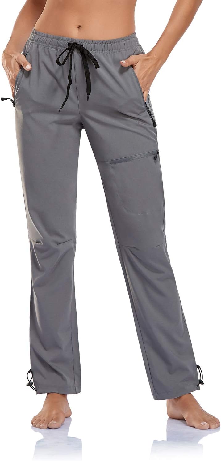 BINSTERAINWomen's Cargo Hiking Pants Zipper Pockets Lightweight Outdoor Elastic Waist Quick Dry Water Resistant UPF 50+