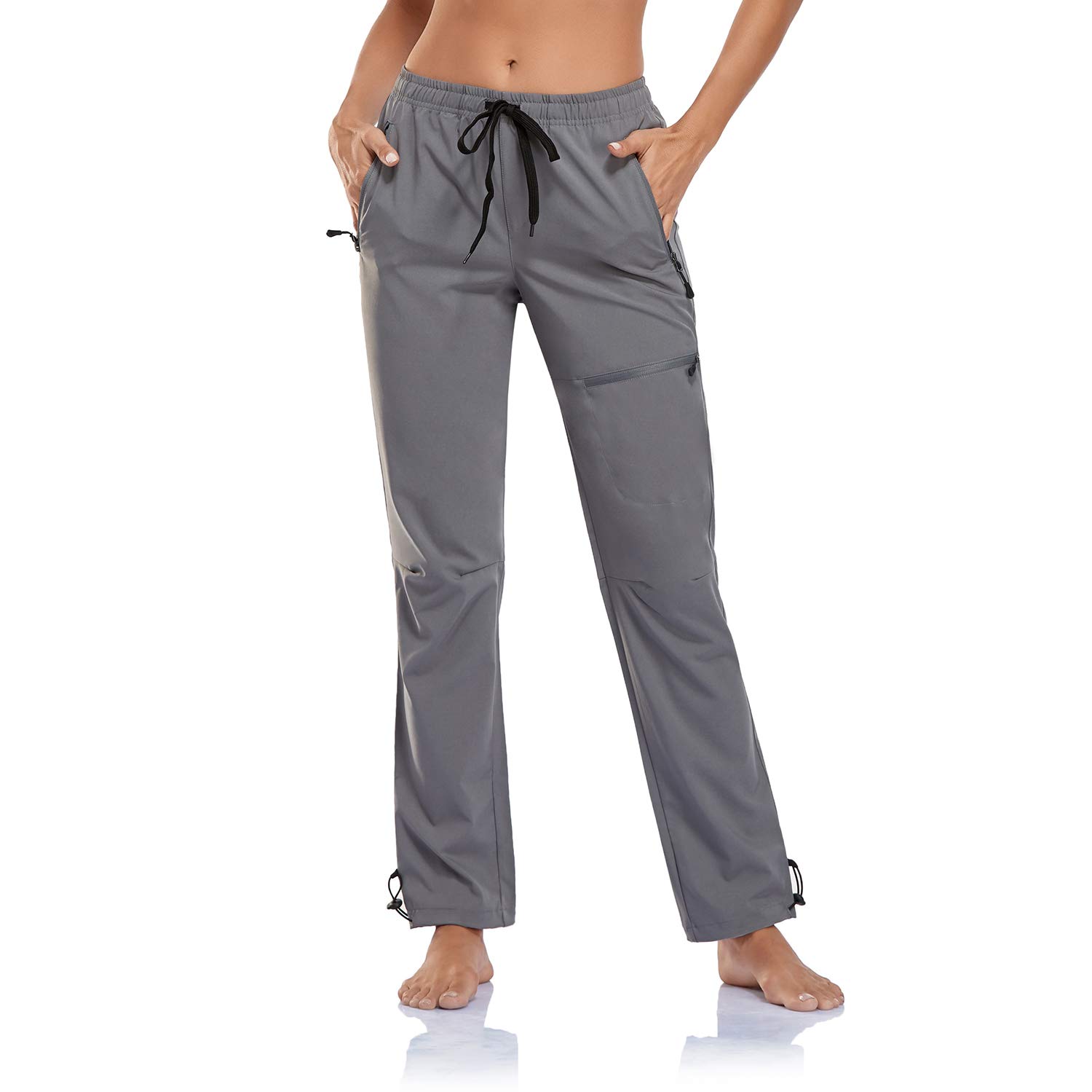 BINSTERAINWomen's Cargo Hiking Pants Zipper Pockets Lightweight Outdoor Elastic Waist Quick Dry Water Resistant UPF 50+