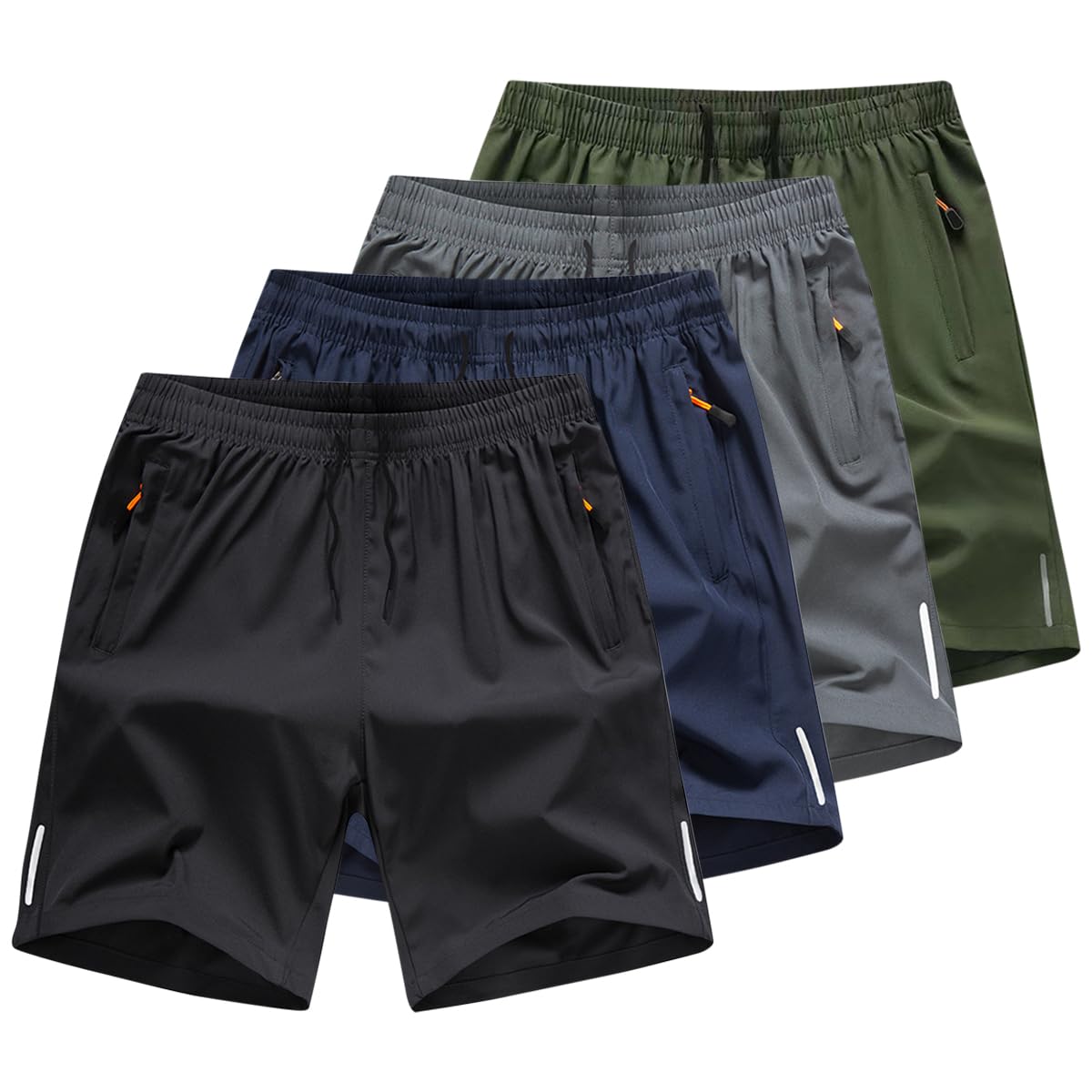 Rainjia 4 Pack Men's Lightweight Gym Shorts - Quick Dry Running Shorts with Zip Pockets, Elastic Waist & Drawstring (S-6XL)