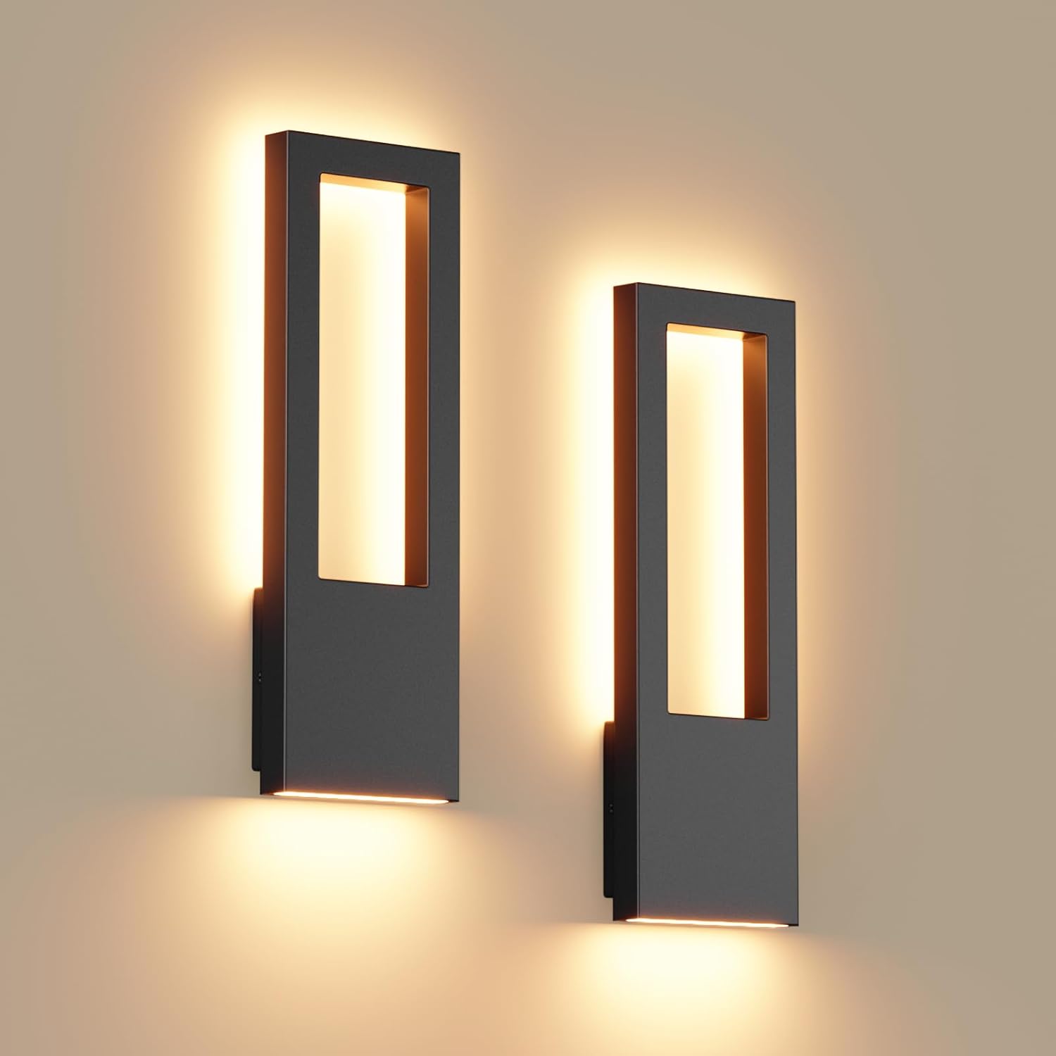Tipace Outdoor Wall-Porch-Light,Modern Exterior LED Wall Sconce,30W-Led Black Outdoor Light Fixtures,Mounted Wall Patio Lamps for Garage Walkway Backyard Garden Front Door,2Pack