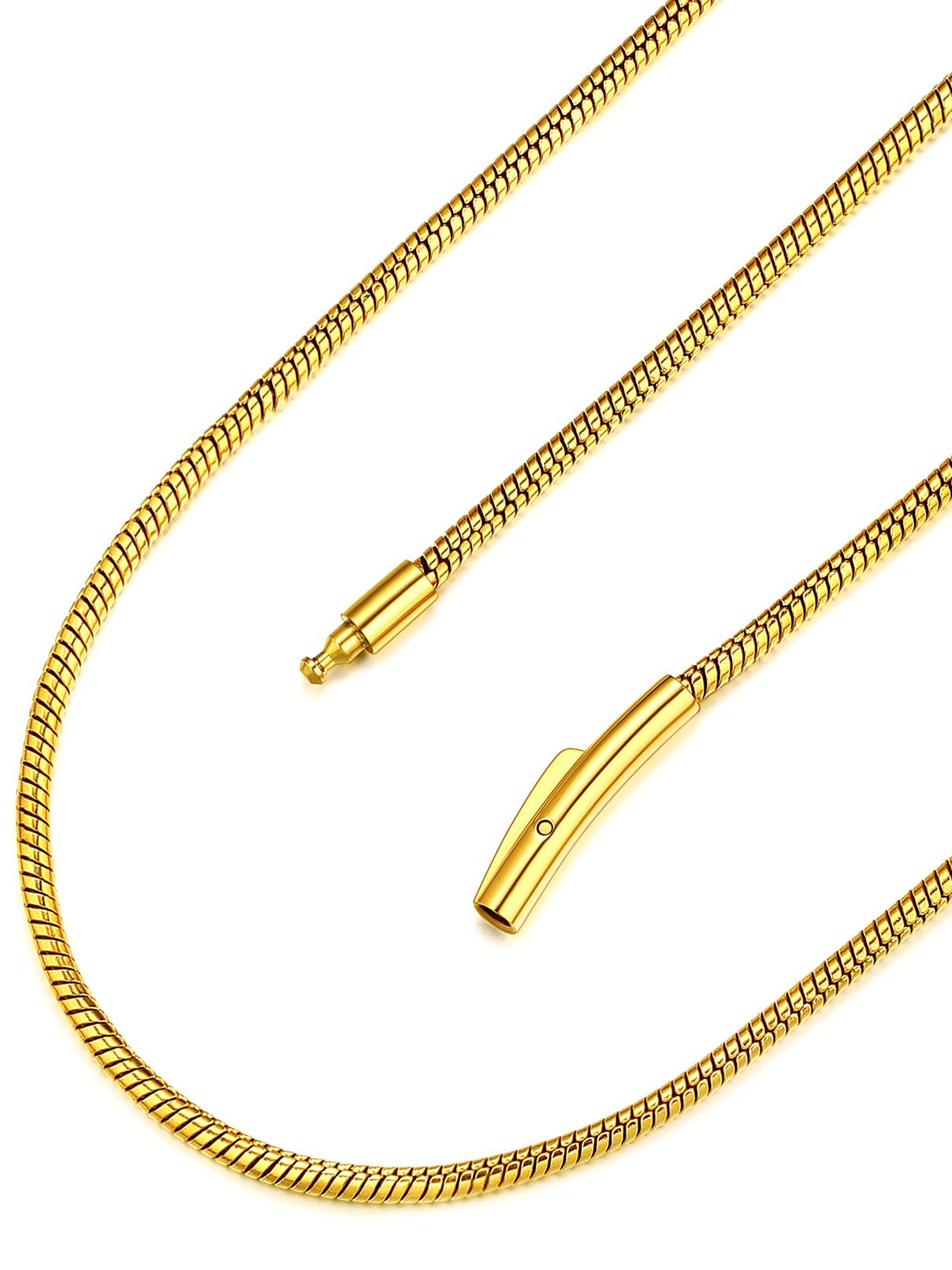 FOCALOOK Chaîne serpent fine de 1,2 mm pour femme, en acier inoxydable