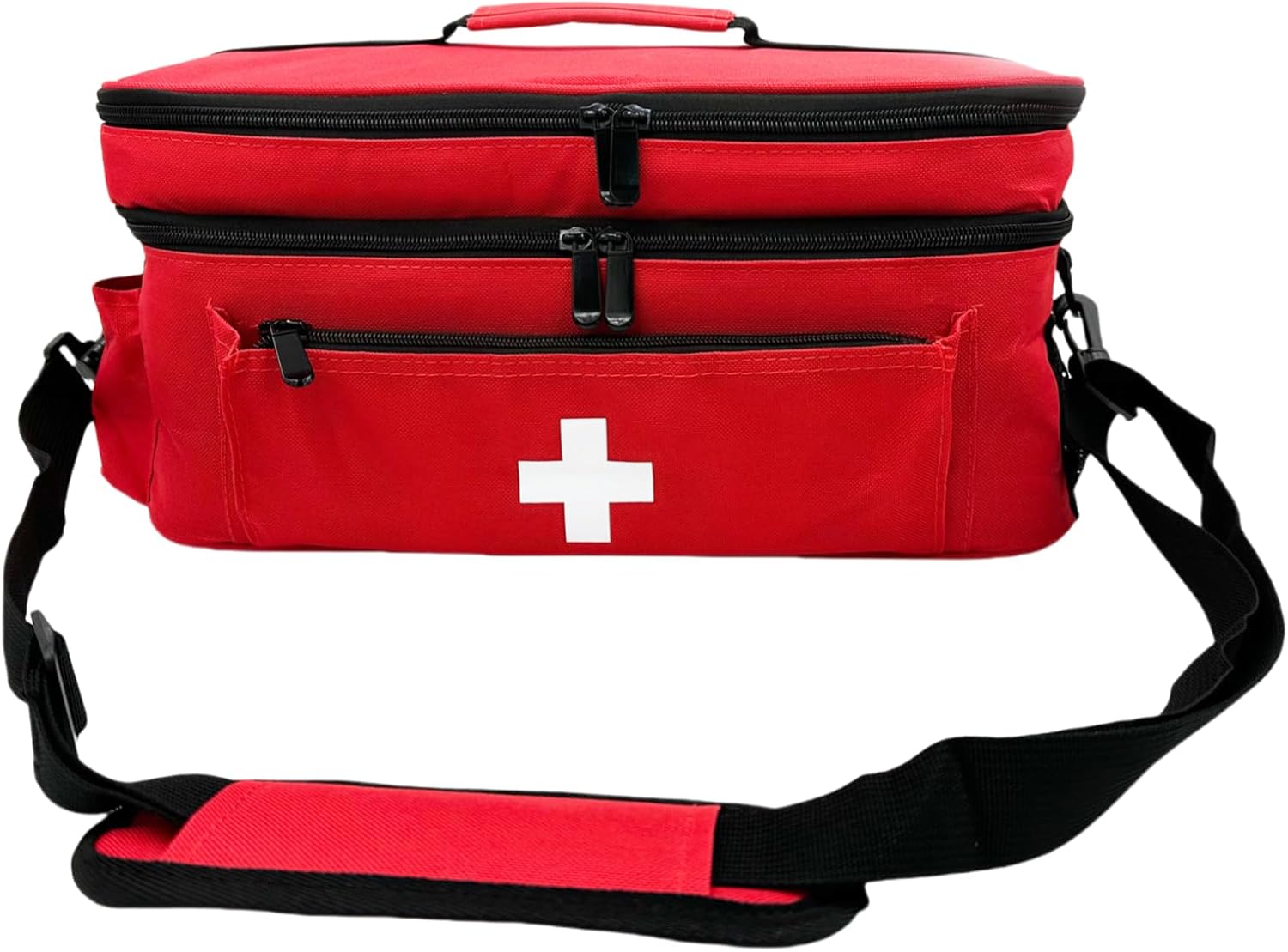 WEEOATAR Medicine Storage Bag Medical Supplies Shoulder Bag Pill Organizer, Large, Adjustable, Easy to Use with Zipper Carrying Case Emergency Kit for Hospice, Home Visit, Hospital Interns (Red)