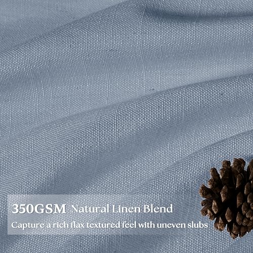 Image of Blue Gray Pinch Pleated Semi Sheer Linen Curtains 40x102 Inch | Dusty Blue, 102 inch Long, Light Filtering Privacy, Living Room, Burlap Textured, Drapes, Hook Rings Memory Shape, Coastal