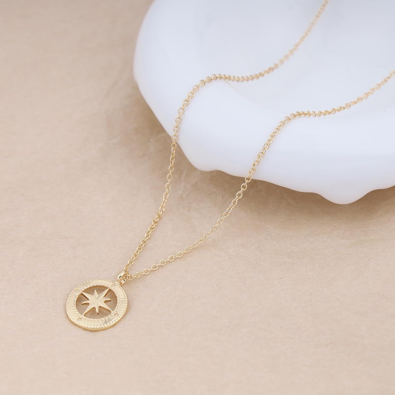 Bohemian Starburst Choker Necklace Gold Star Pendant Necklace Small Hollow Circle Collar Necklace Minimalist North Star Chain Necklace Jewelry for Women Gifts - Image 4
