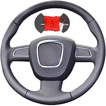Microfiber Leather Car Steering Wheel Cover Anti-Slip Stitch Wheel Wrap Fit for Audi A38P 2007-2013 A4B8 A5 2007-2010 A6C6 2007-2011 A8 A8L Q7 RS4 S4 S5 S6 S8 2007,Red