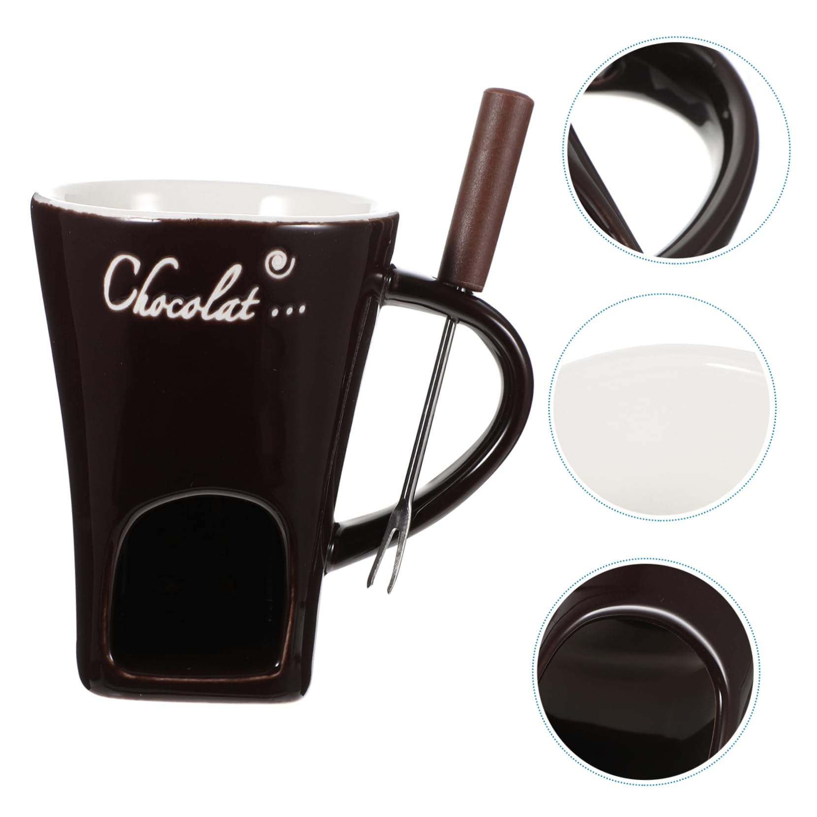 Tazza Fonduta Cioccolato Con Candela - Ceramica, 180 Ml, Include Forchetta, Rosso - Foto 2