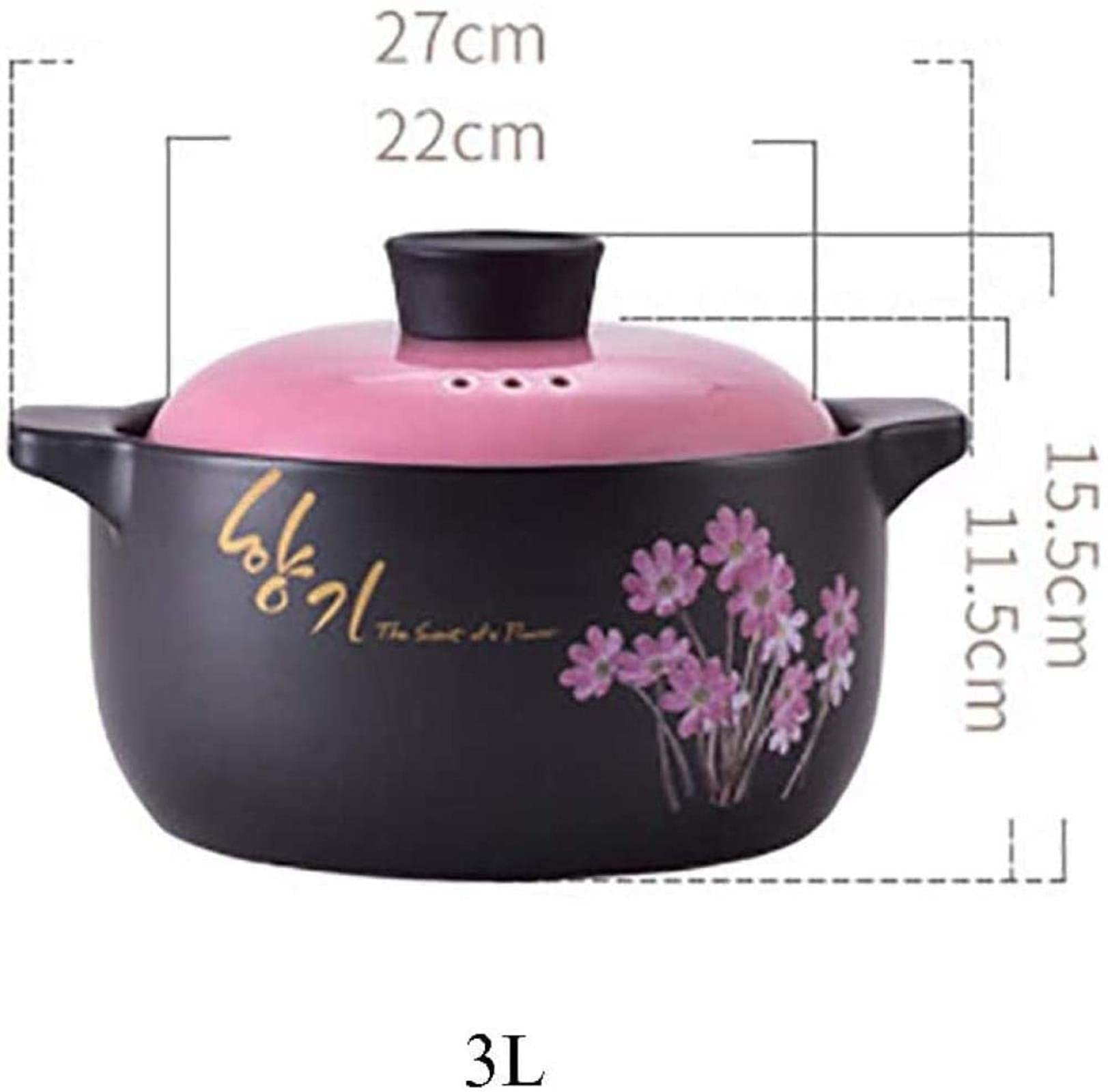 Cazuela de Barro, Olla de Barro - Olla de cerámica Robusta, Cacerola Redonda, Fondo Plano, 3 litros,-3 Litre