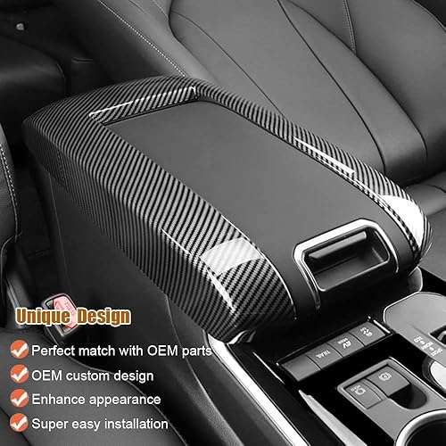 Miniatura 3 de LEXLEY Cubierta de caja de reposabrazos estilo fibra de carbono, protector de tapa de consola central, accesorios interiores, ajuste ABS para Toyota