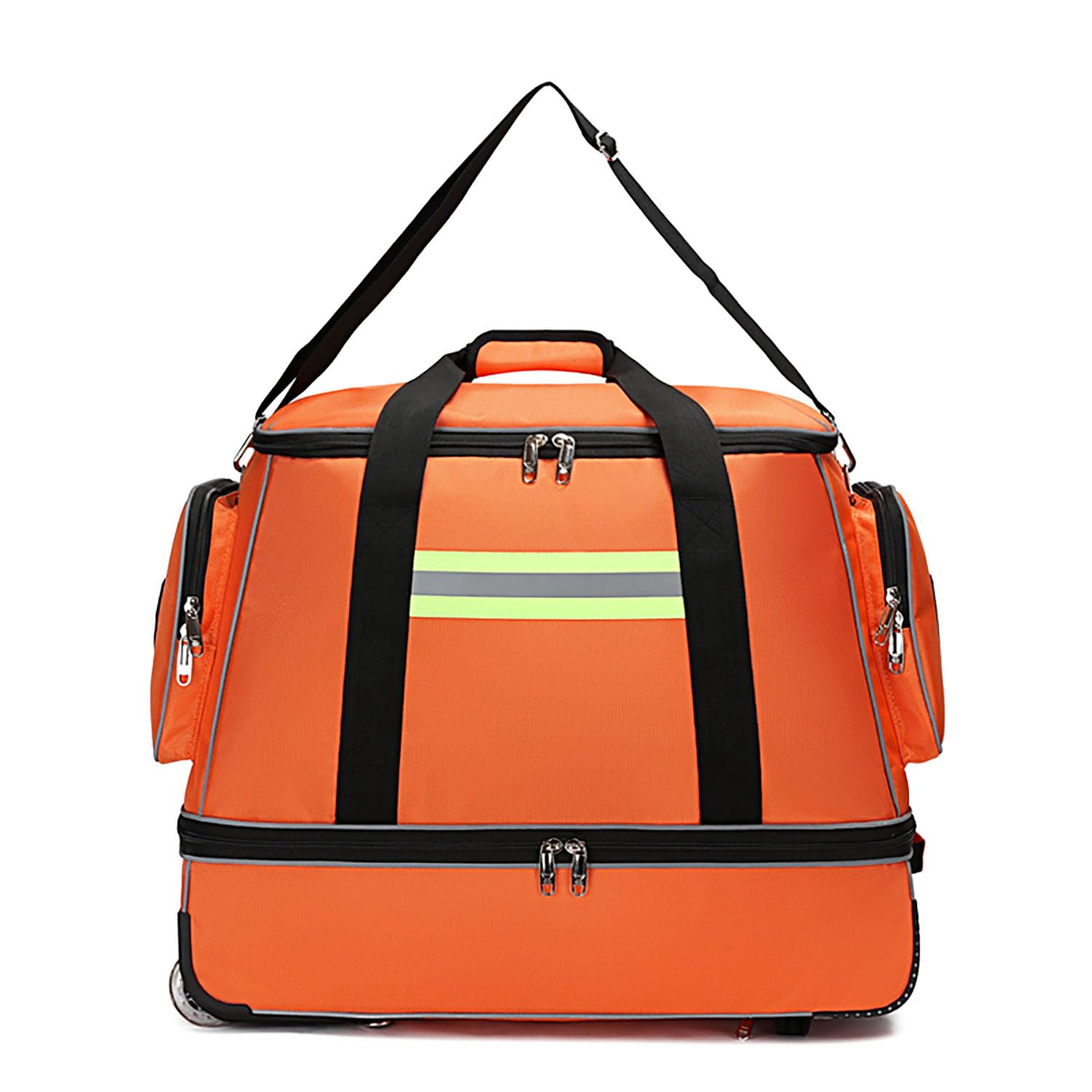 Bolsa médica, bolsa de emergencia de primeros auxilios con tiras reflectantes y ruedas, barra telescópica y correa de hombro para organización, ideal para rescate al aire libre y senderismo, Orange, S