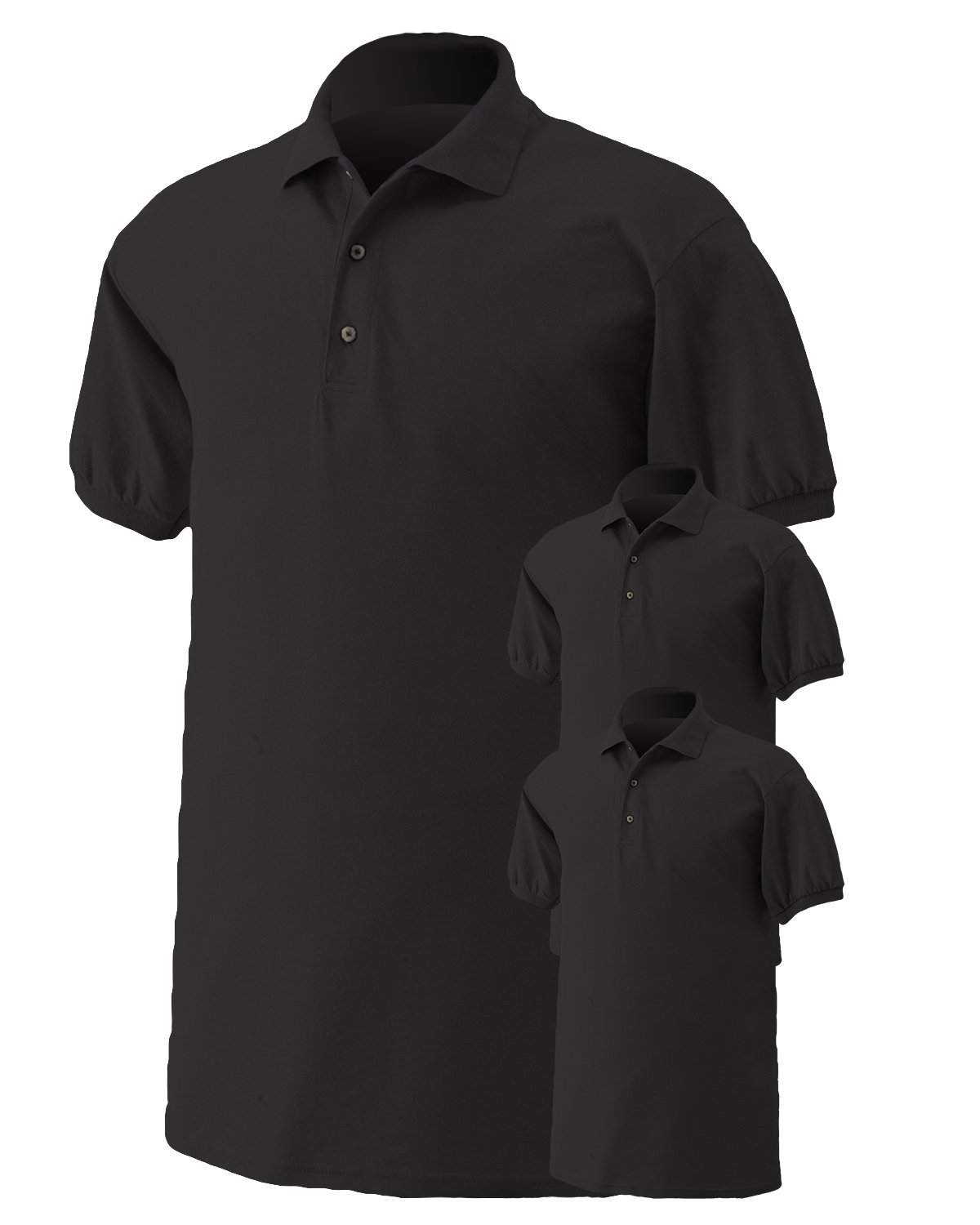 Gildan Men's Moisture Wicking Polo Sport Jersey, Black, X-Large. (Pack of 3)
