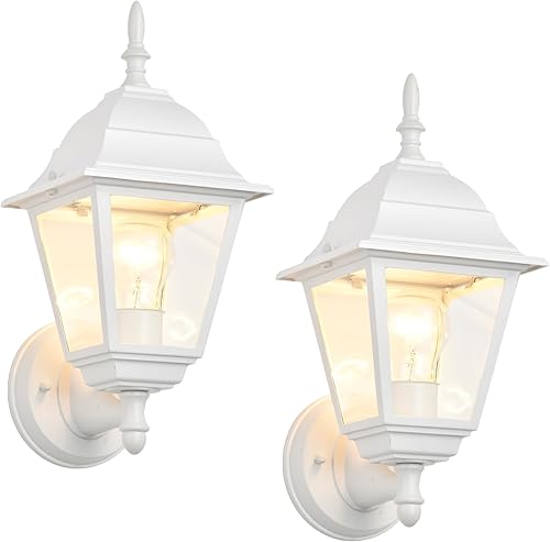 ASHOP Farol de pared para exteriores, lámpara de pared blanca para exteriores, impermeable, luz de porche al aire libre con vidrio transparente,