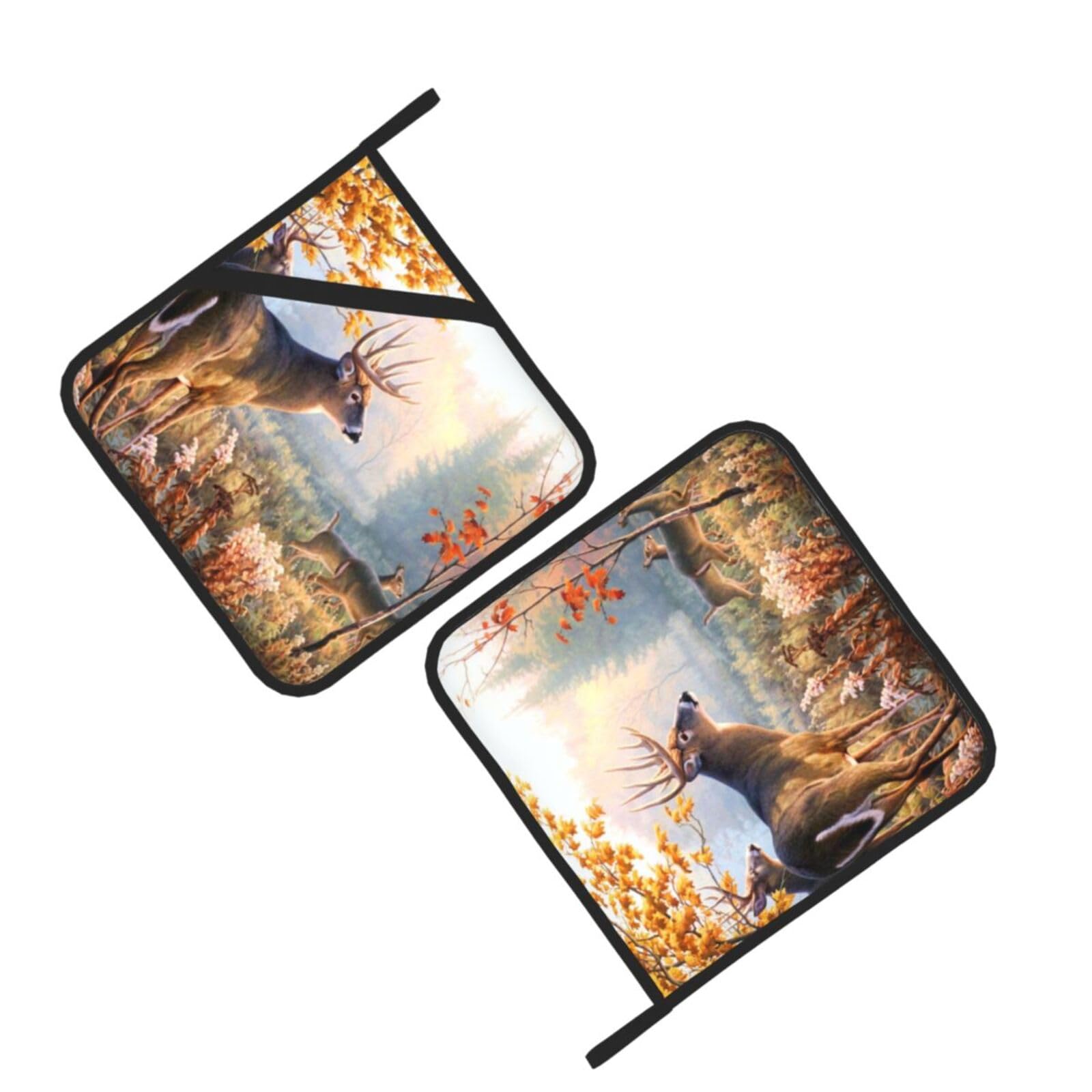 Deer Wildlife Art Printed Oven Pot Holders Set of 2 Pcs Heat Resistant Kitchen Microwave Potholders for Cooking Baking Grilling