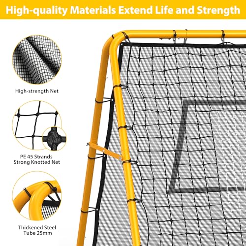 Double-Sided Soccer Rebounder Net, 4 x 4 ft Pitchback Baseball Softball Rebounder, Adjustable Multi-Sport Rebounder Net, Iron Frame with PE Rope Netting by PeakPursuit - Image 4