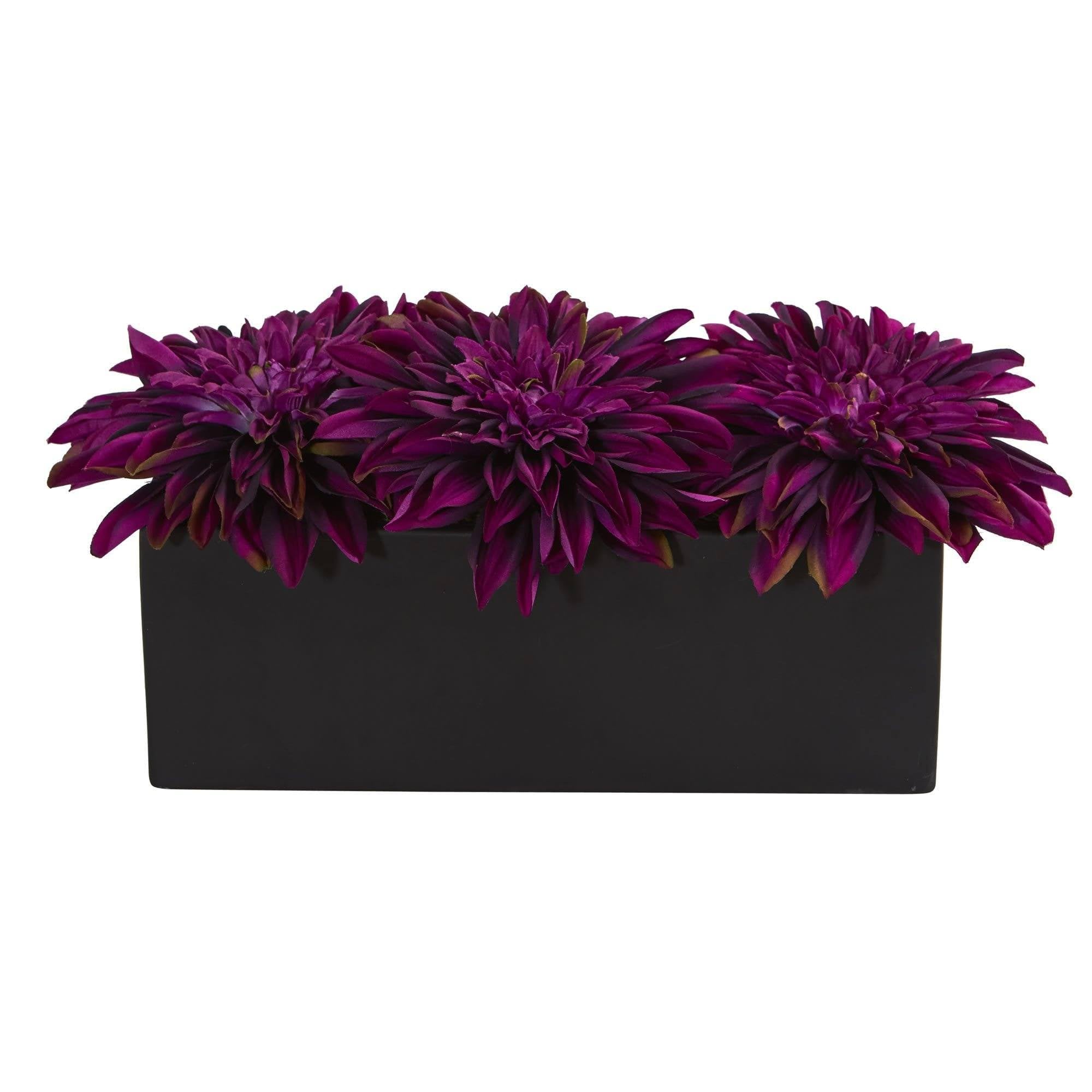 Dahlias de seda moradas Nearly Natural que no se marchitan para salones oscuros