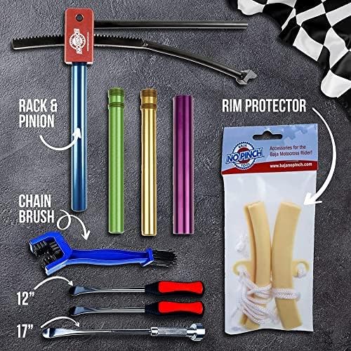 Baja No Pinch Ultimate Bundle, Compact Dirt Bike Tire Changing Tool - Quick Tire Mount Without Pinching Tubes - Tire Mounting Tools Includes The Ultimate Kit W/ 5 Bonus Items - For Motocross & More