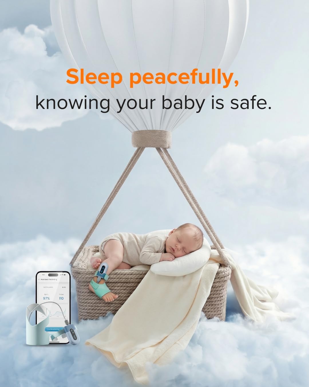 Navam Smart Baby Monitor for 0-2 Years I Bluetooth Wearable Pulse Oximeter with SpO2 Oxygen, Heart Rate. 1