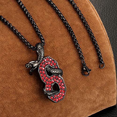 Rowin&Co Number 8 Necklaces Personalized Snake Pendant Chain Gold Black Red Rainbow Initial Number Pendant Stainless Steel Cobra Chain Sports Cubic Zirconia Animal Necklace Men Jewelry Gifts. (D) #TOP6