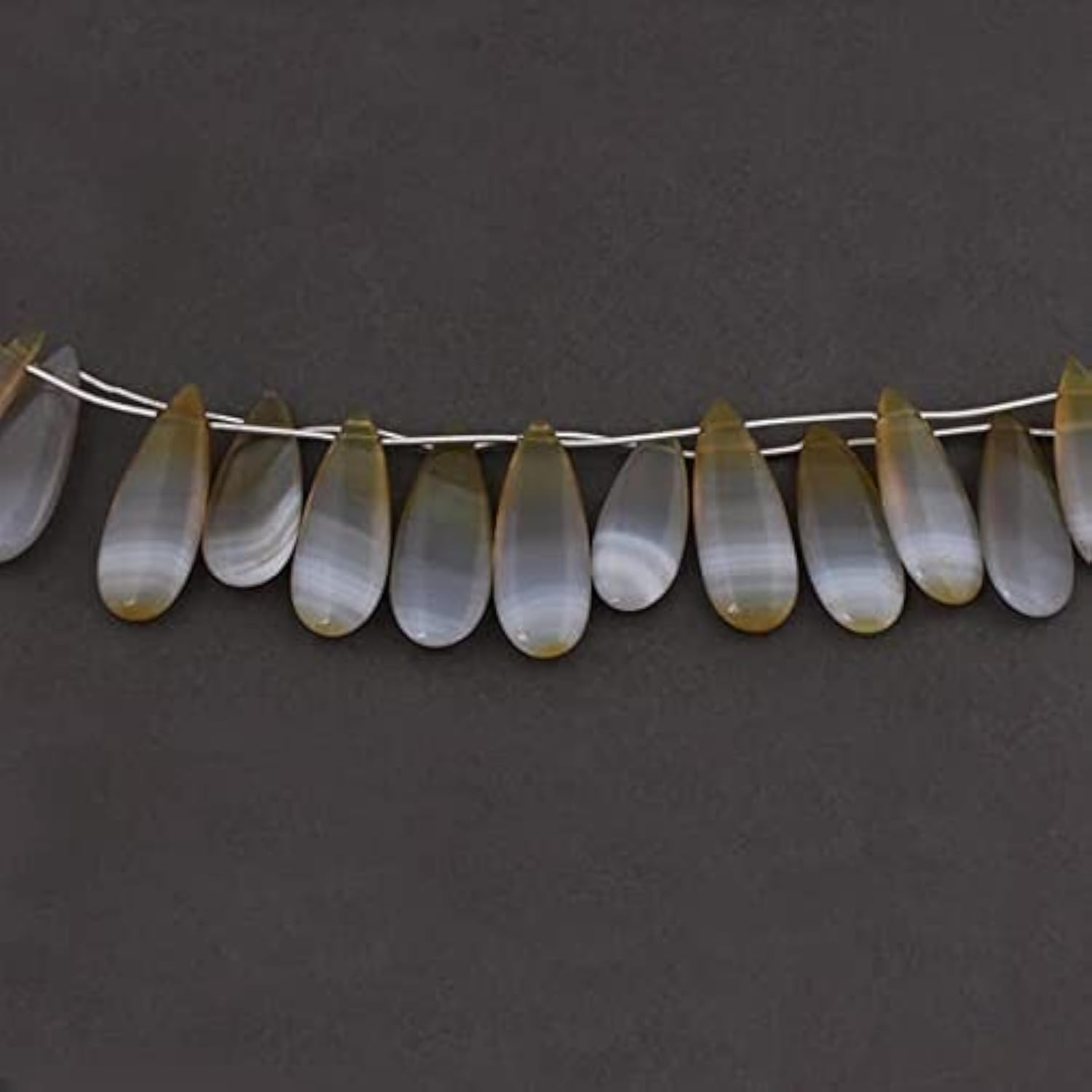 Bio Yellow Chalcedony Long Pear Drops Beads Briolettes 31mm-36mm Fil 8" SB2988
