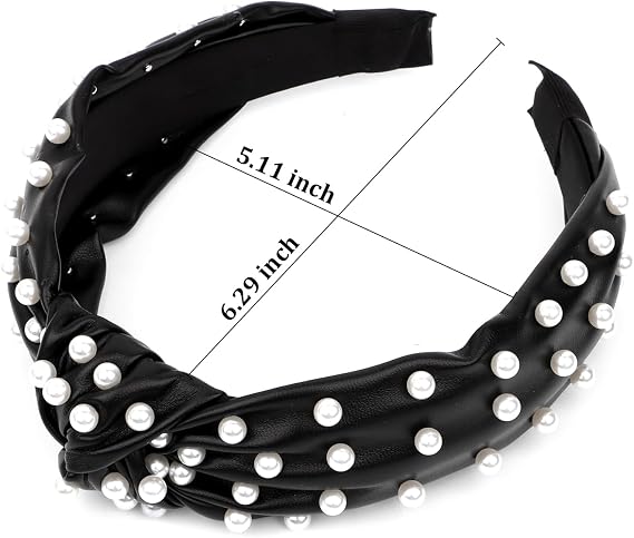 YISSION 1PC Pearl Knotted Headband for Women Non Slip Beaded Headband Wide Leather Headbands for women Jeweled Embellished Hairband Black Head Band Hair Accessories for Women Girls