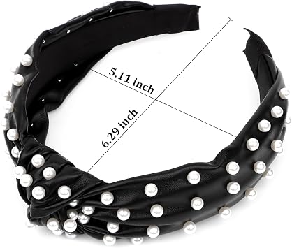 YISSION 1PC Pearl Knotted Headband for Women Non Slip Beaded Headband Wide Leather Headbands for women Jeweled Embellished Hairband Black Head Band Hair Accessories for Women Girls