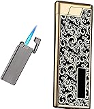 Metal Ultra-Thin Butane Lighter, Soft Flame, Grinding Wheel Ignition, Reusable, Adjustable Flame, Suitable Gift for Both Men and Women(Golden Flower)